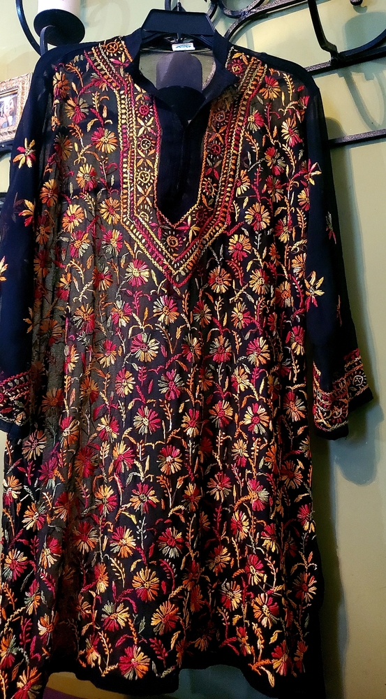 Indian Hand Embroidered black tunic dress blouse